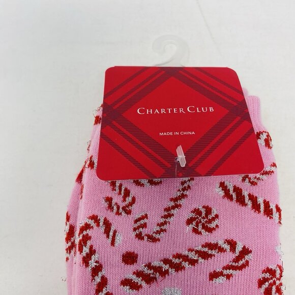 Charter Club Women One Size Christmas Candy Cane Holiday Crew Socks Pink/Red 060 - Picture 2 of 5